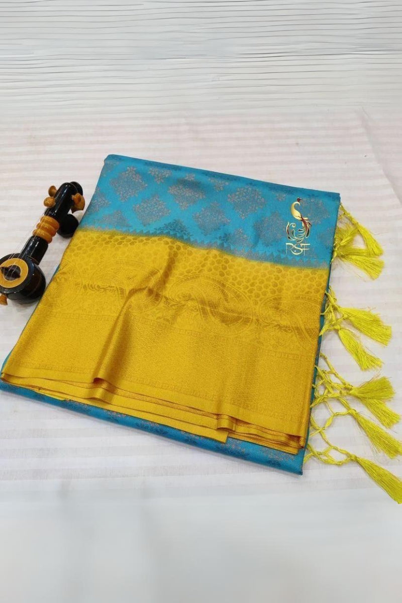 Bucolic Sky Soft Banarasi Silk Saree With Dissemble Blouse Piece