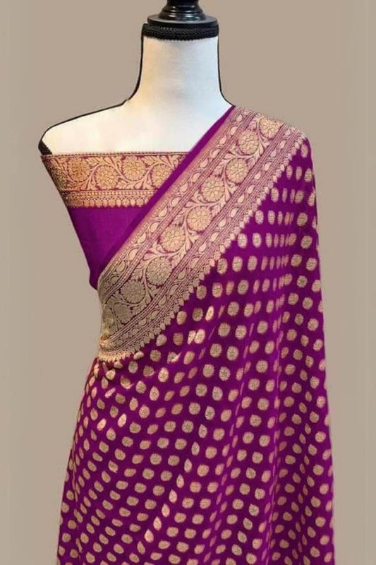 Hypnotic Purple Soft Banarasi Silk Saree With Fancifull Blouse Piece