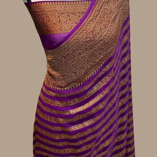 Adorable Purple Soft Banarasi Silk Saree With Ephemeral Blouse Piece