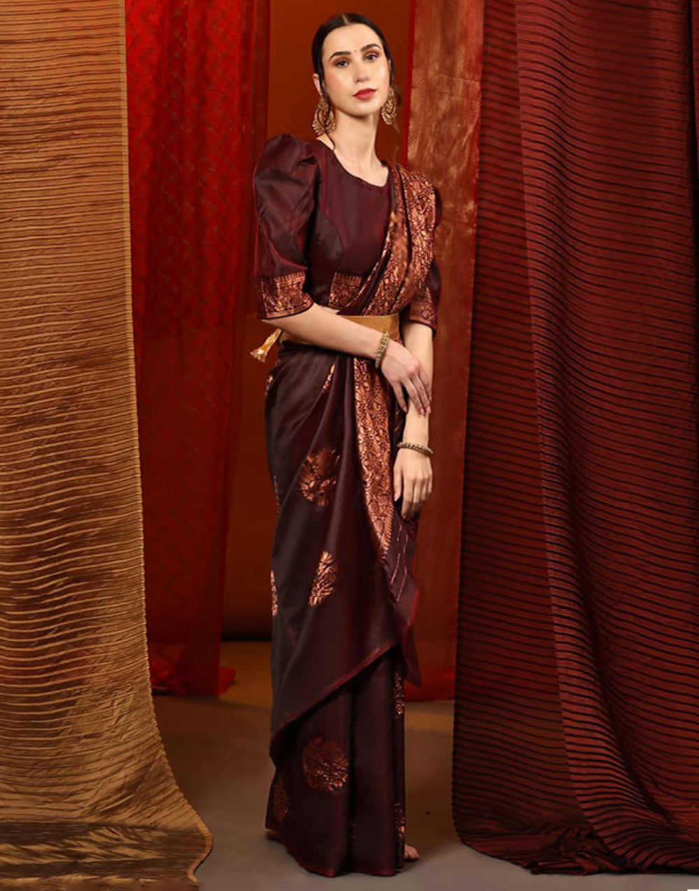 Dark Maroon Banarasi Silk Saree With Zari Weaving Work