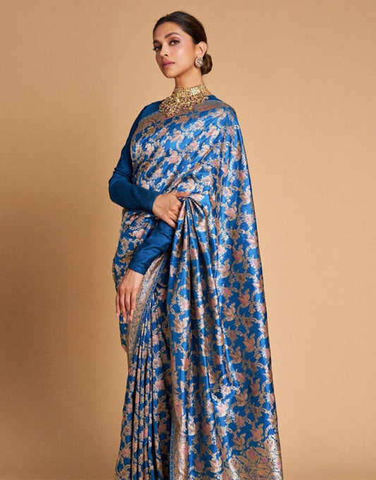 Cobalt Blue Banarasi Silk Saree With Zari Weaving Work