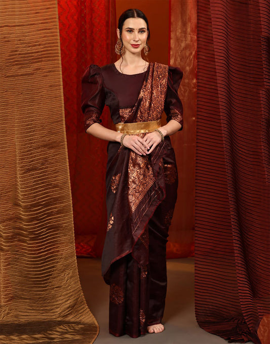 Dark Maroon Banarasi Silk Saree With Zari Weaving Work