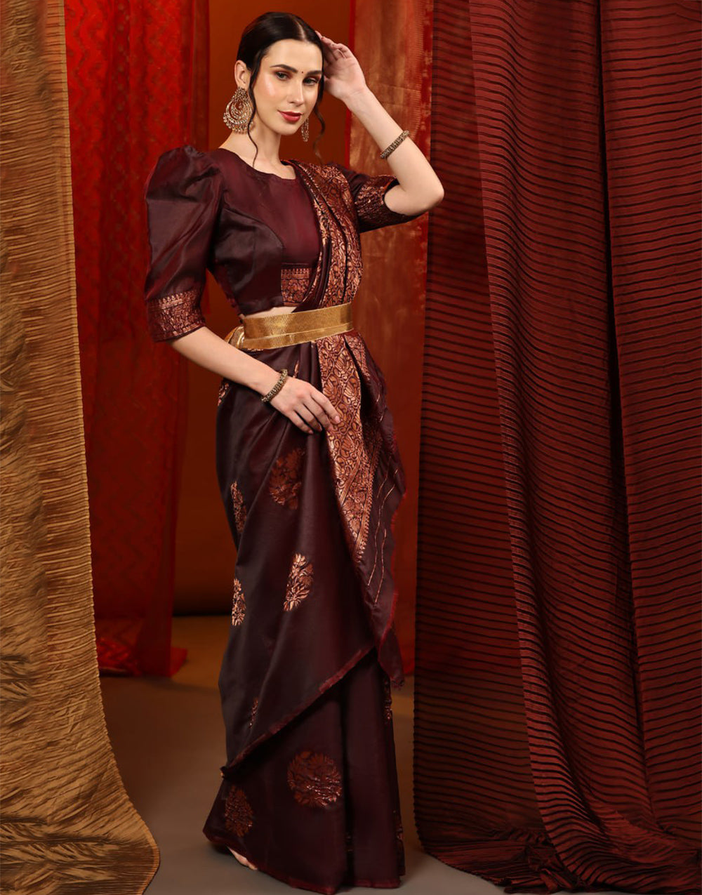 Dark Maroon Banarasi Silk Saree With Zari Weaving Work