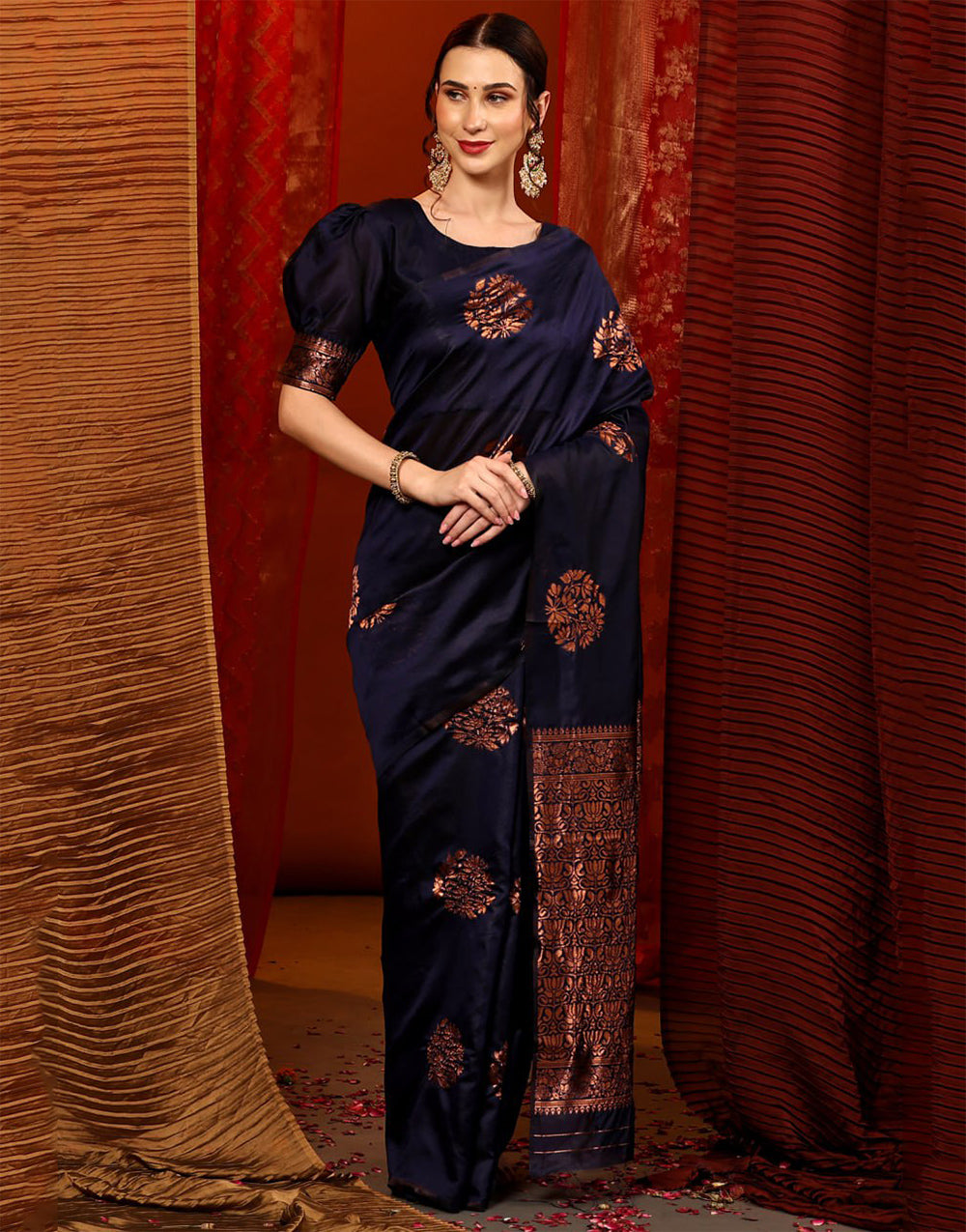 Dark Wine Banarasi Silk Saree With Zari Weaving Work