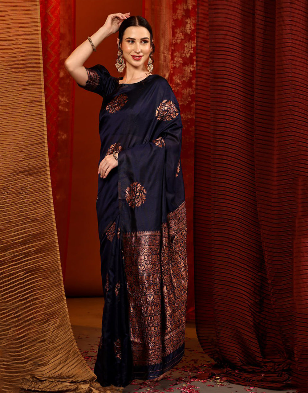 Dark Wine Banarasi Silk Saree With Zari Weaving Work