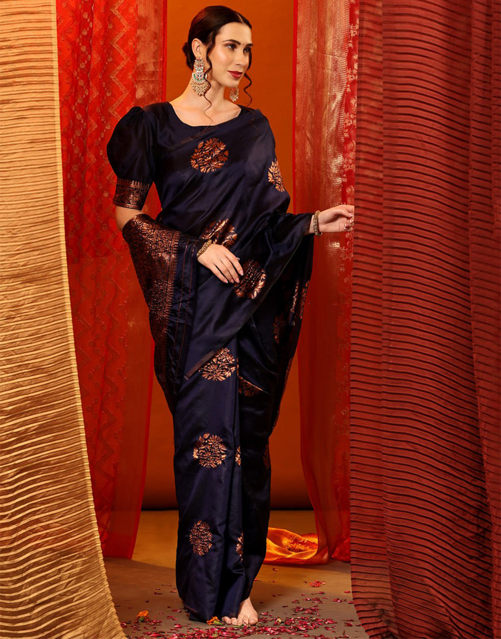 Dark Wine Banarasi Silk Saree With Zari Weaving Work