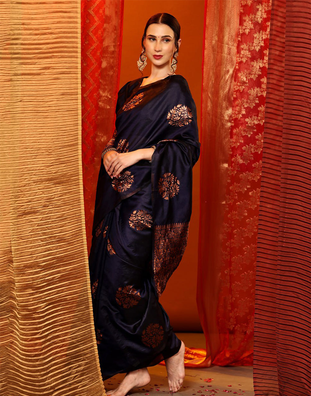 Dark Wine Banarasi Silk Saree With Zari Weaving Work