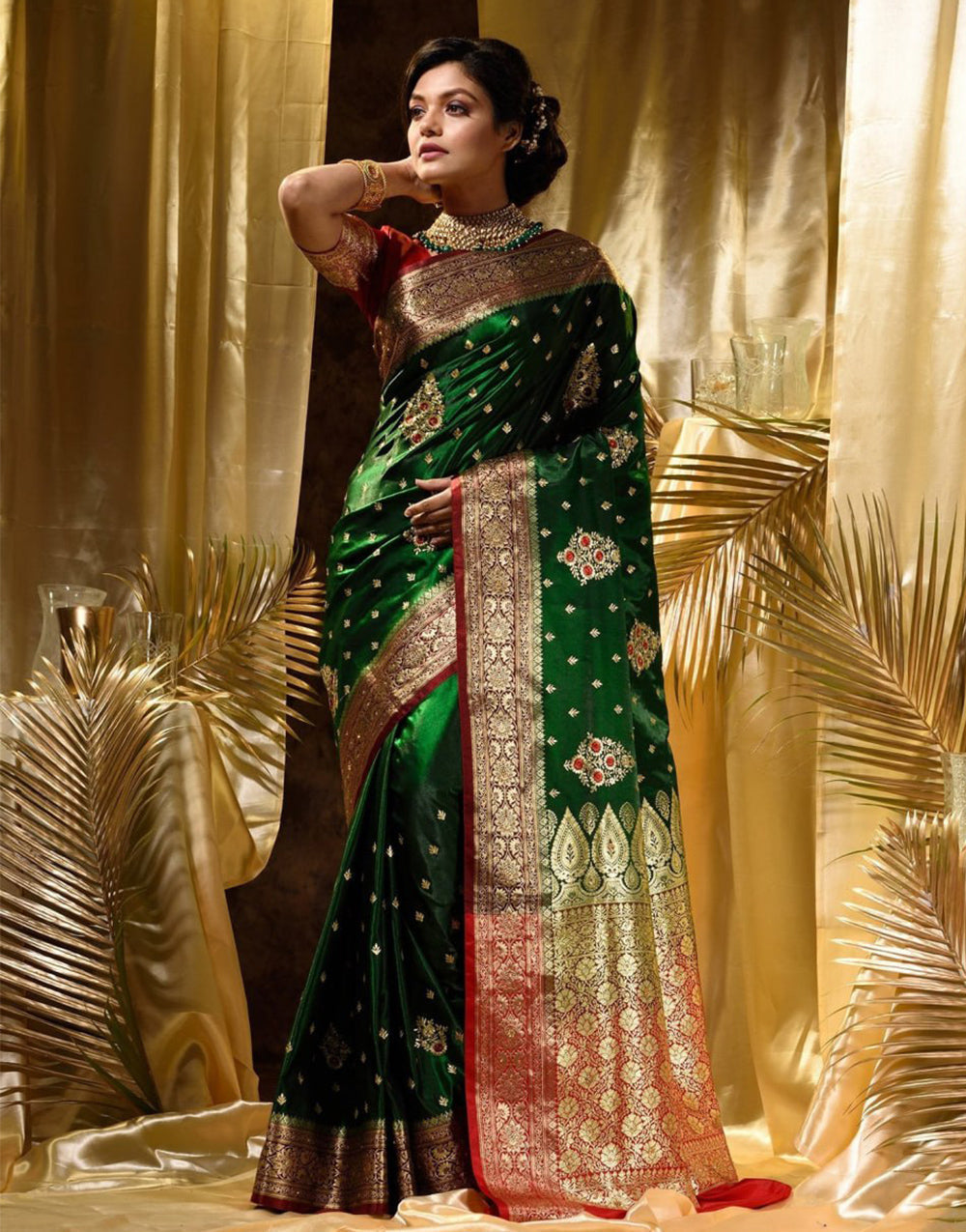 Green Banarasi Silk Saree With Zari Weaving Work