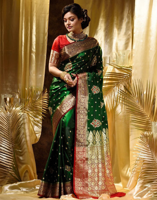 Green Banarasi Silk Saree With Zari Weaving Work