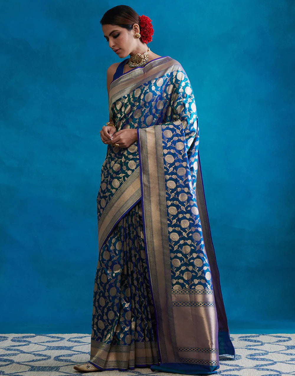 Cobalt Blue Silk Saree With Zari Weaving Work