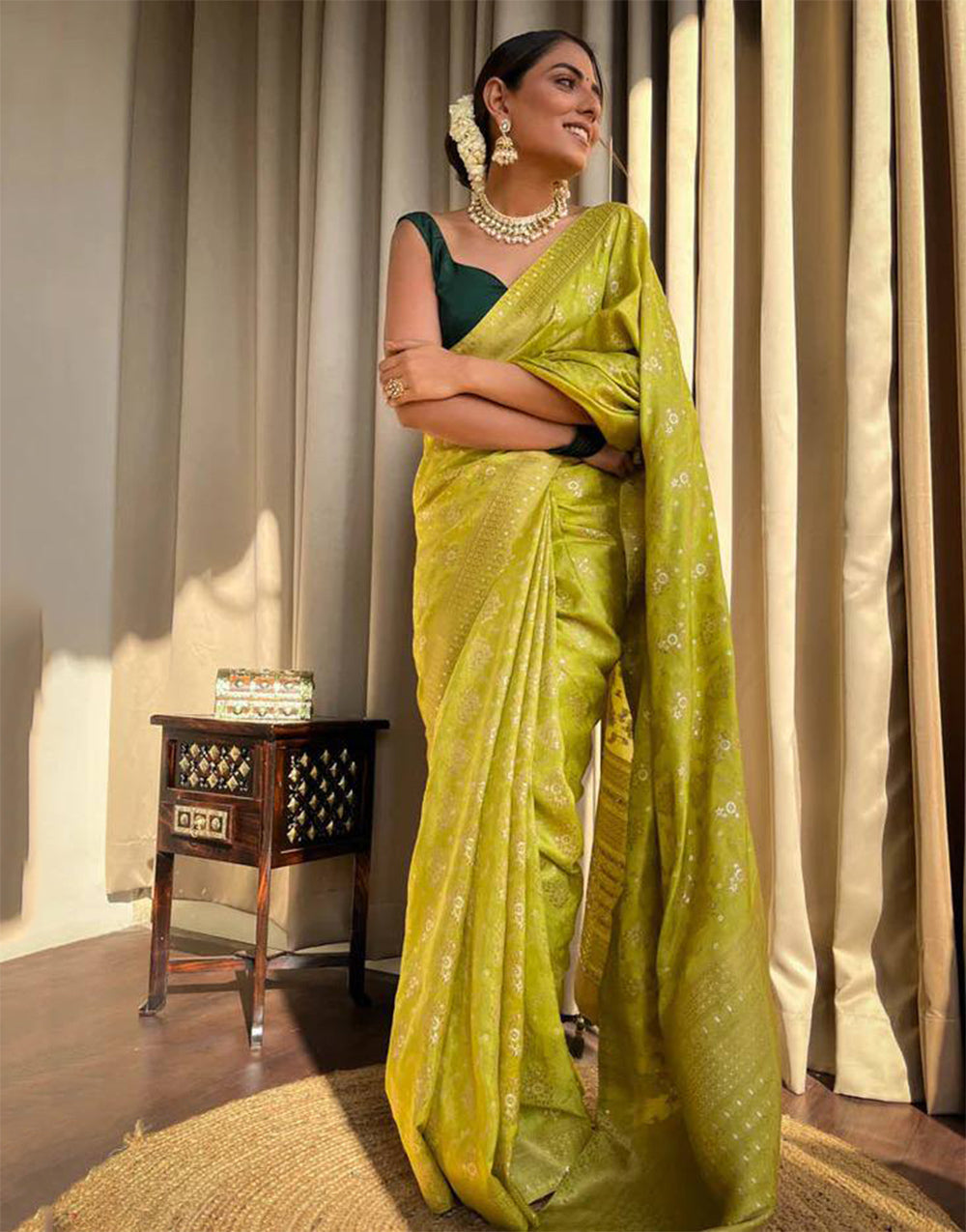 Citrine Yellow Banarasi Silk Saree With Zari Weaving Work