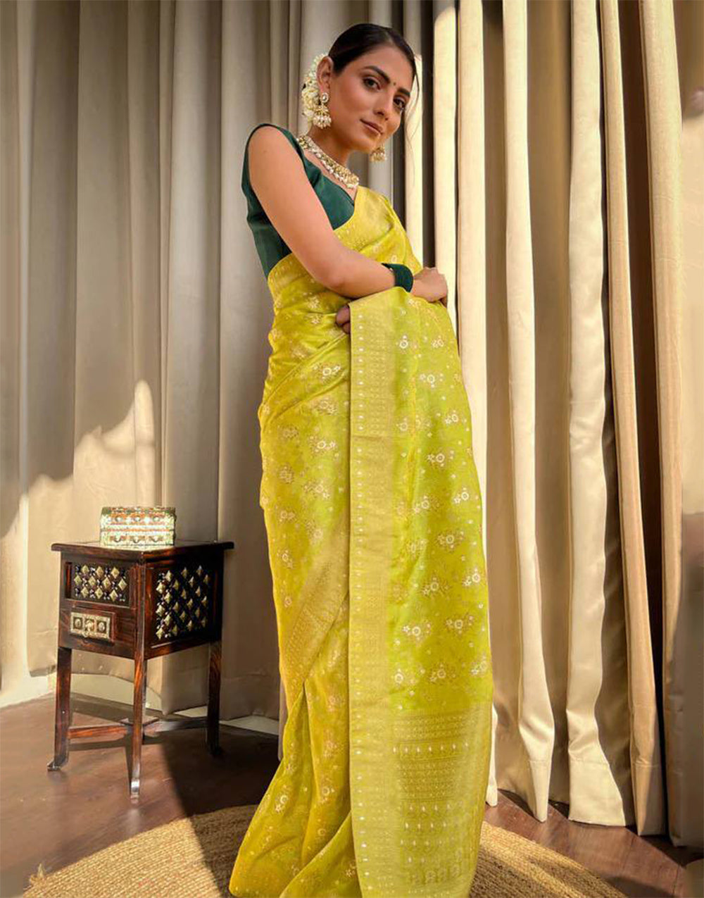 Citrine Yellow Banarasi Silk Saree With Zari Weaving Work