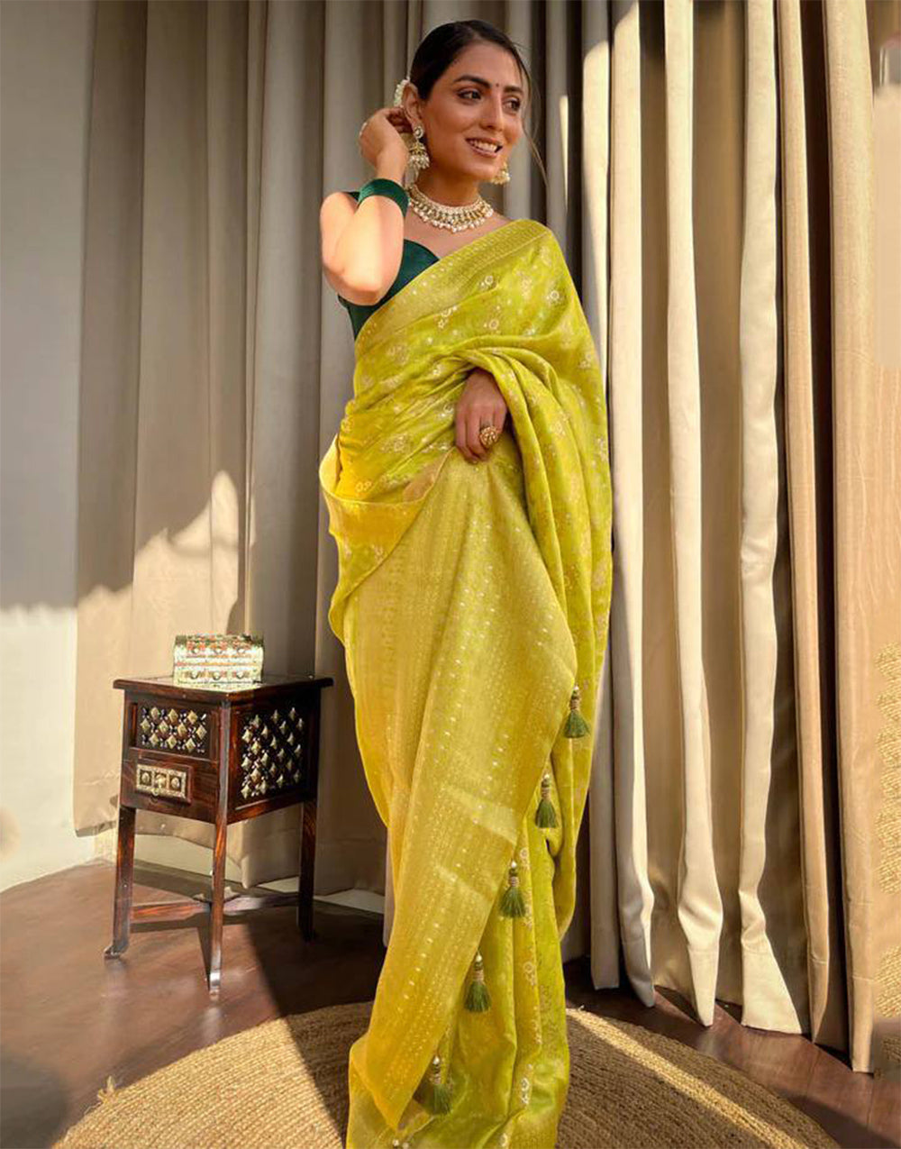 Citrine Yellow Banarasi Silk Saree With Zari Weaving Work