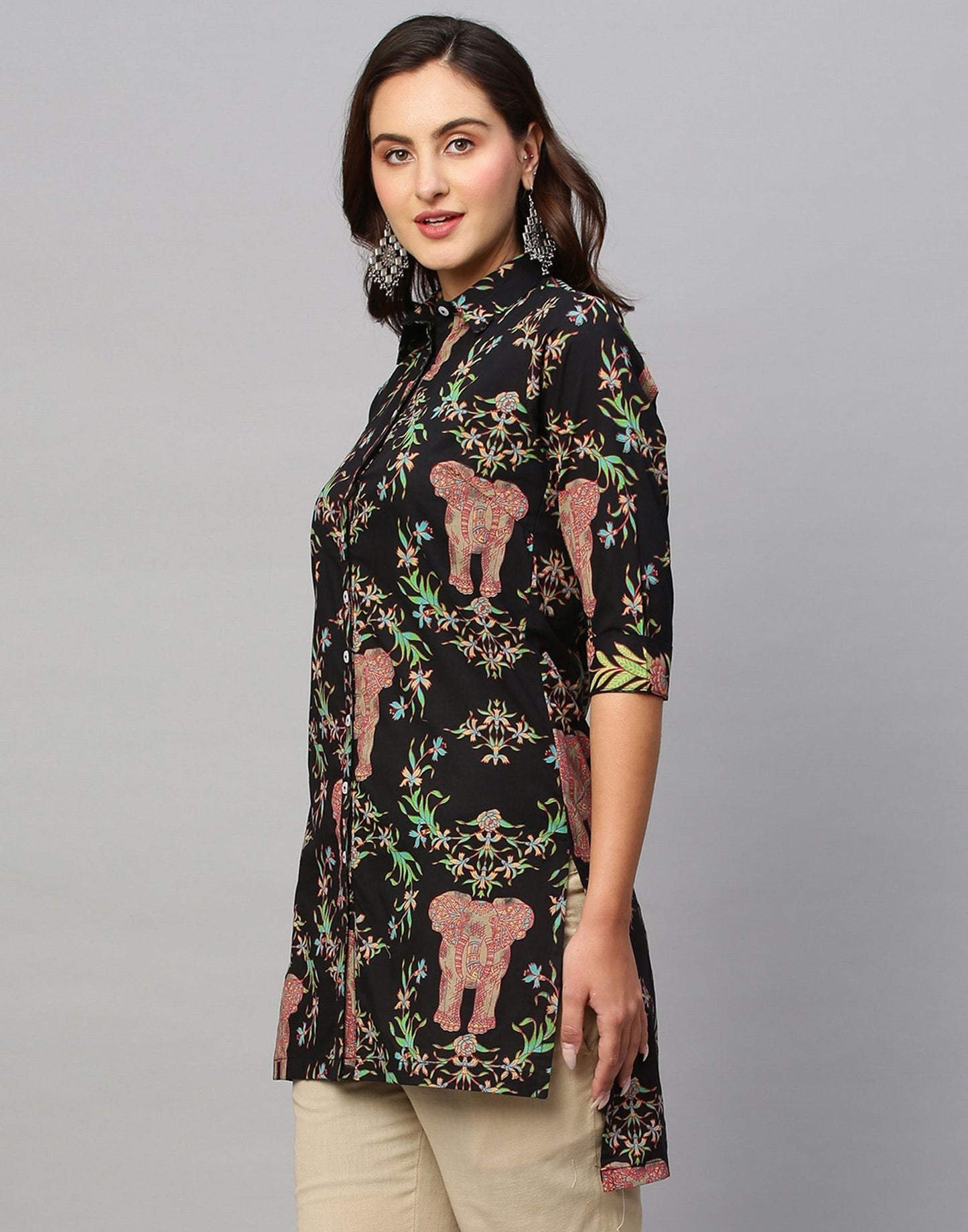 Black Printed Cotton Kurti