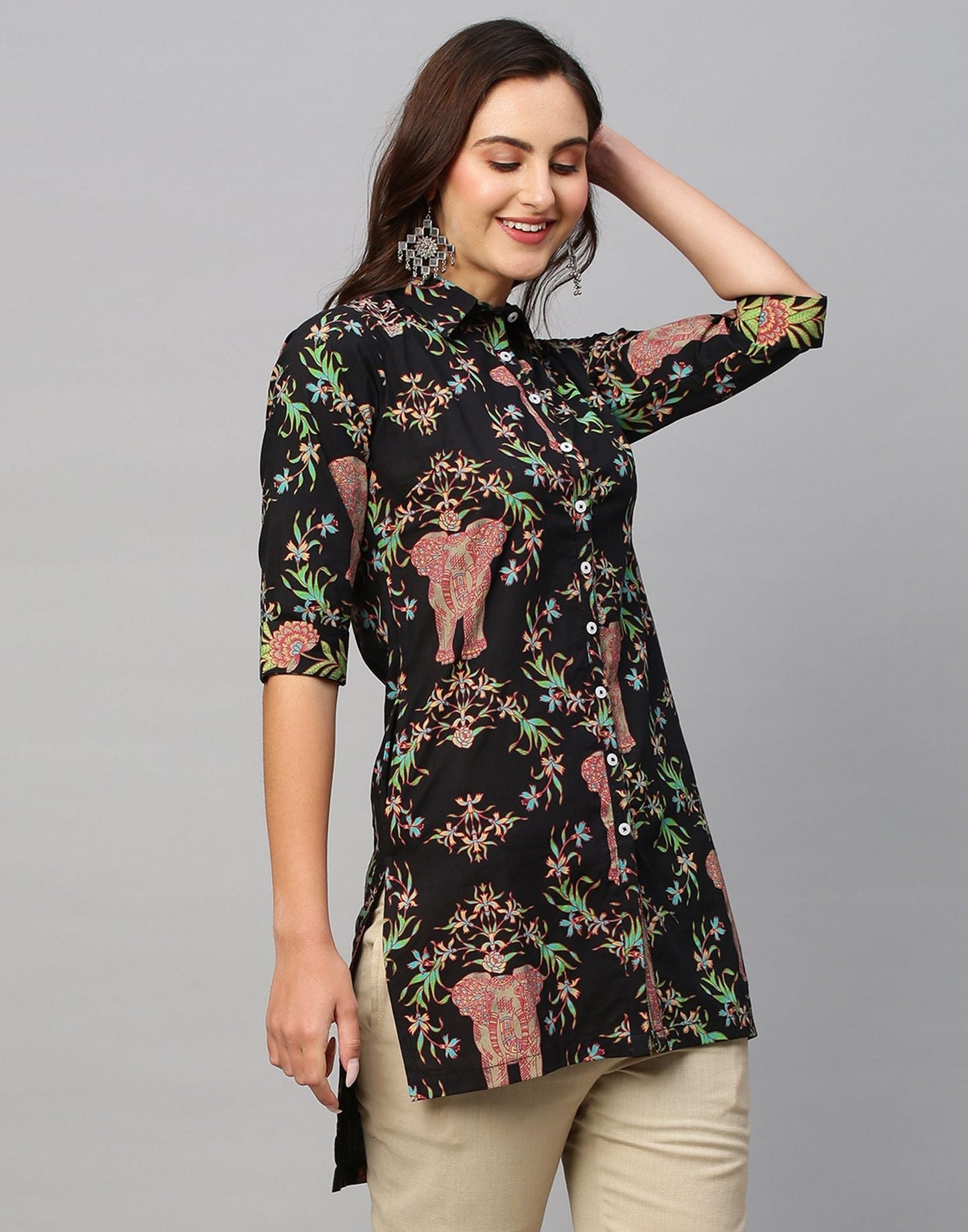 Black Printed Cotton Kurti