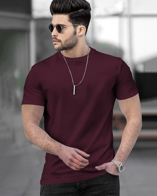 (Pack Of 1) Men Half Sleeve Round Neck Plain T-shirt / Maroon