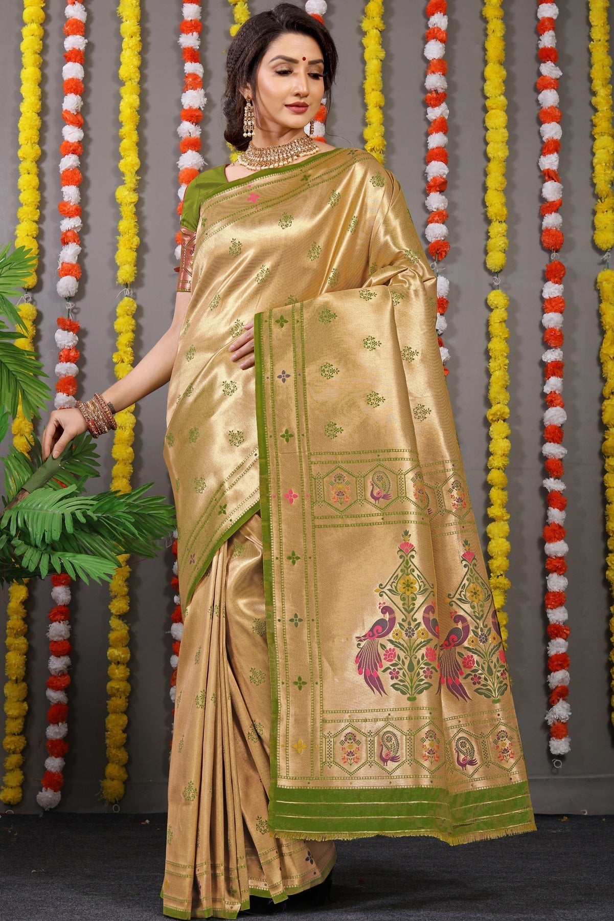 Fancifull Mehndi Paithani Silk Saree With Invaluable Blouse Piece