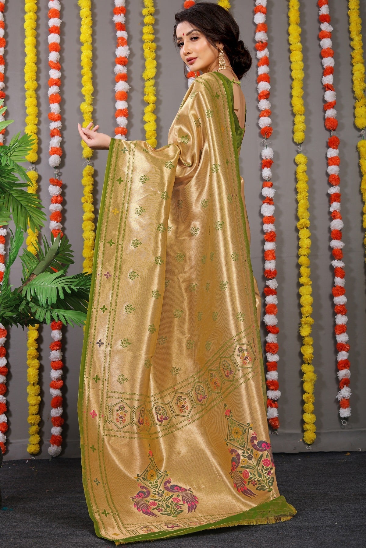 Fancifull Mehndi Paithani Silk Saree With Invaluable Blouse Piece