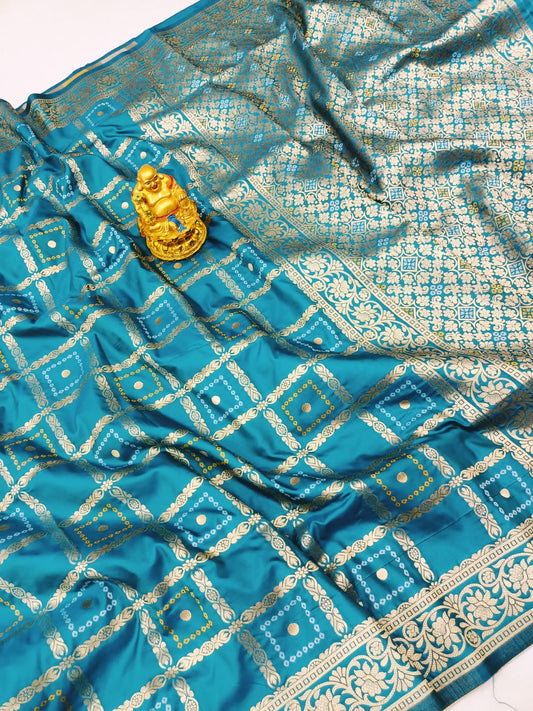 Exceptional Firozi Banarasi Silk Saree With Prominent Blouse Piece