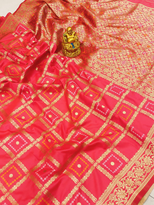 Exquisite Pink Banarasi Silk Saree With Traditional Blouse Piece