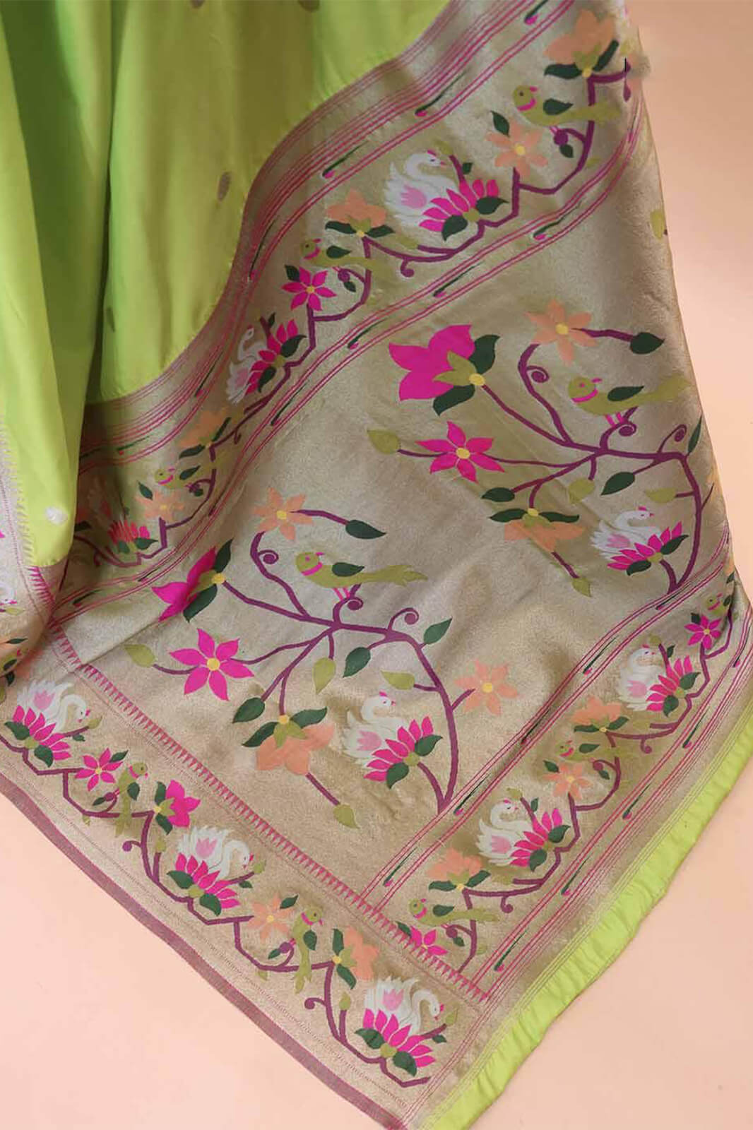 Extraordinary Parrot Paithani Silk Saree With Lovely Blouse Piece