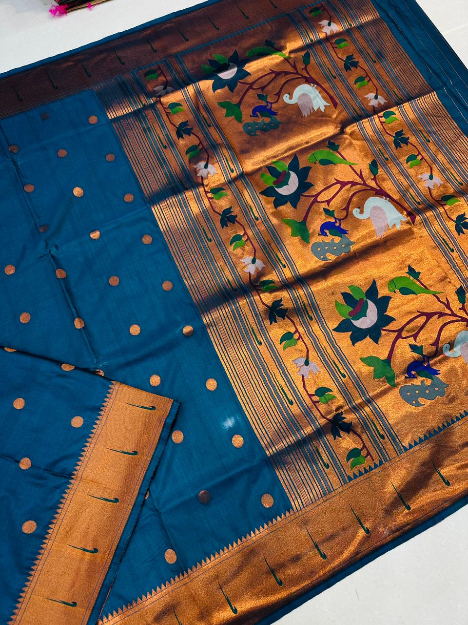 Extraordinary Blue Paithani Silk saree With Snappy Blouse Piece