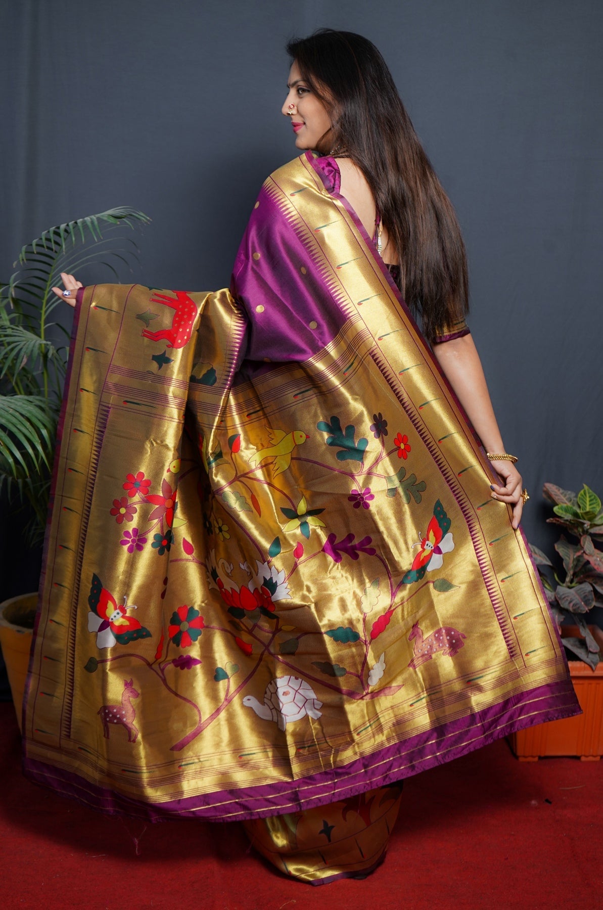 Gratifying Purple Paithani Silk Saree With Classy Blouse Piece