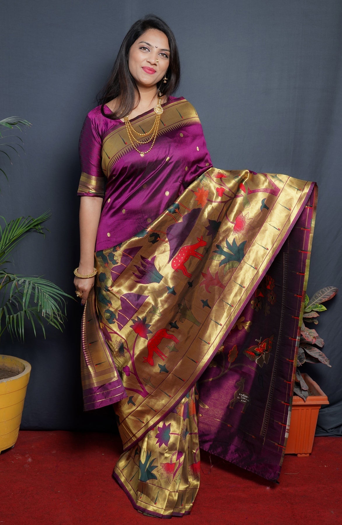 Gratifying Purple Paithani Silk Saree With Classy Blouse Piece