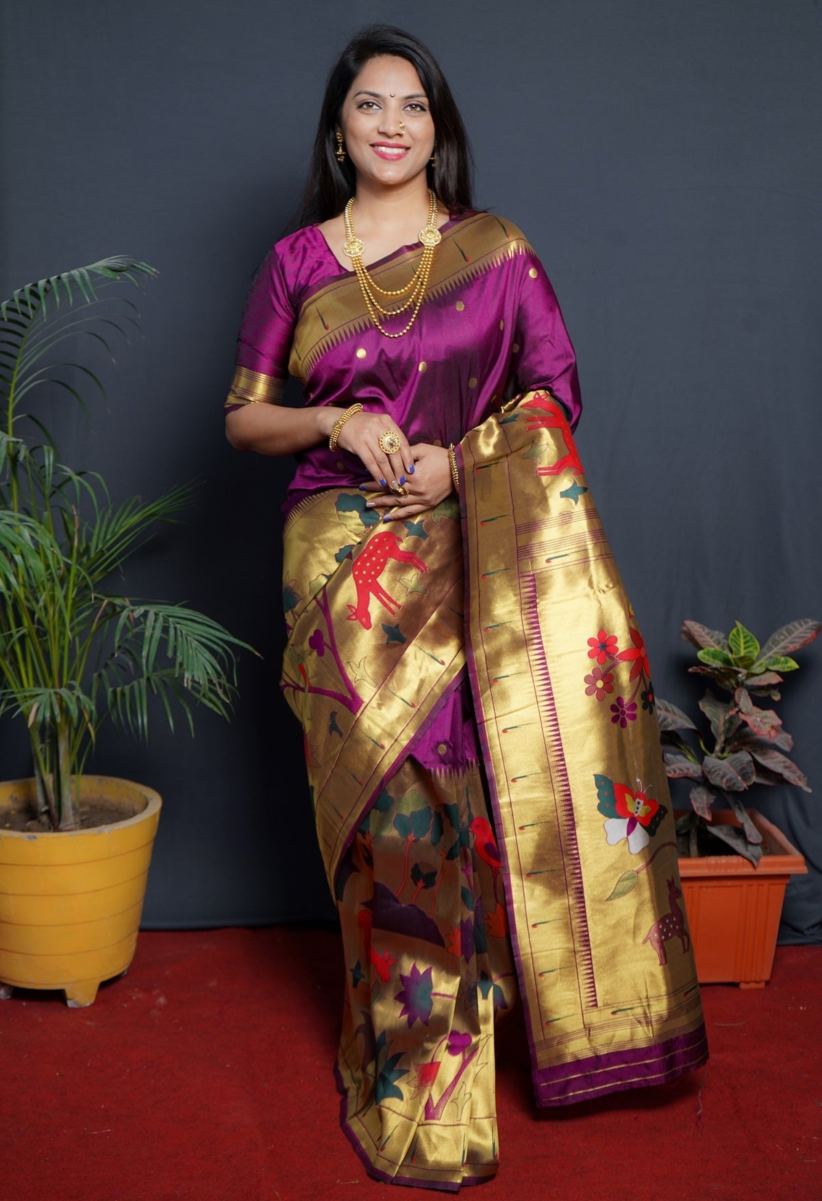 Gratifying Purple Paithani Silk Saree With Classy Blouse Piece