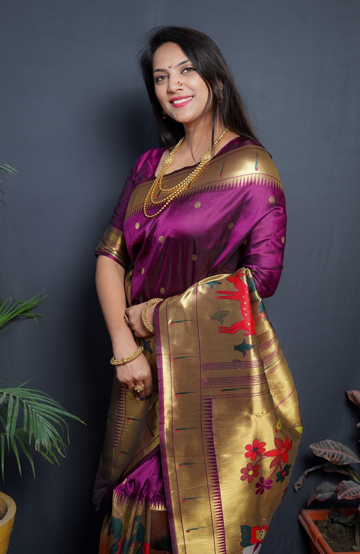 Gratifying Purple Paithani Silk Saree With Classy Blouse Piece