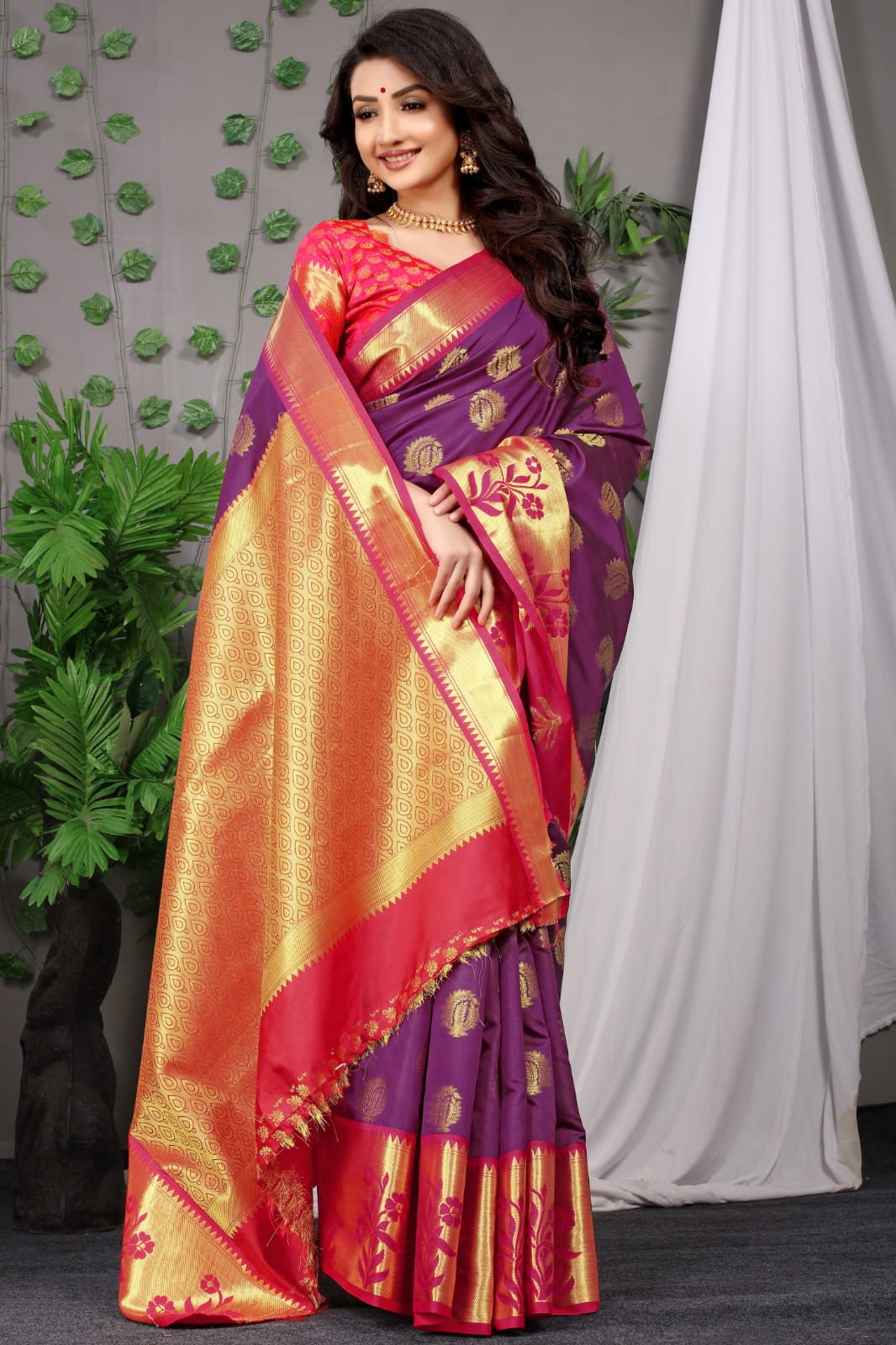 Mesmeric Purple Banarasi Silk Saree With Most Adorable Blouse Piece