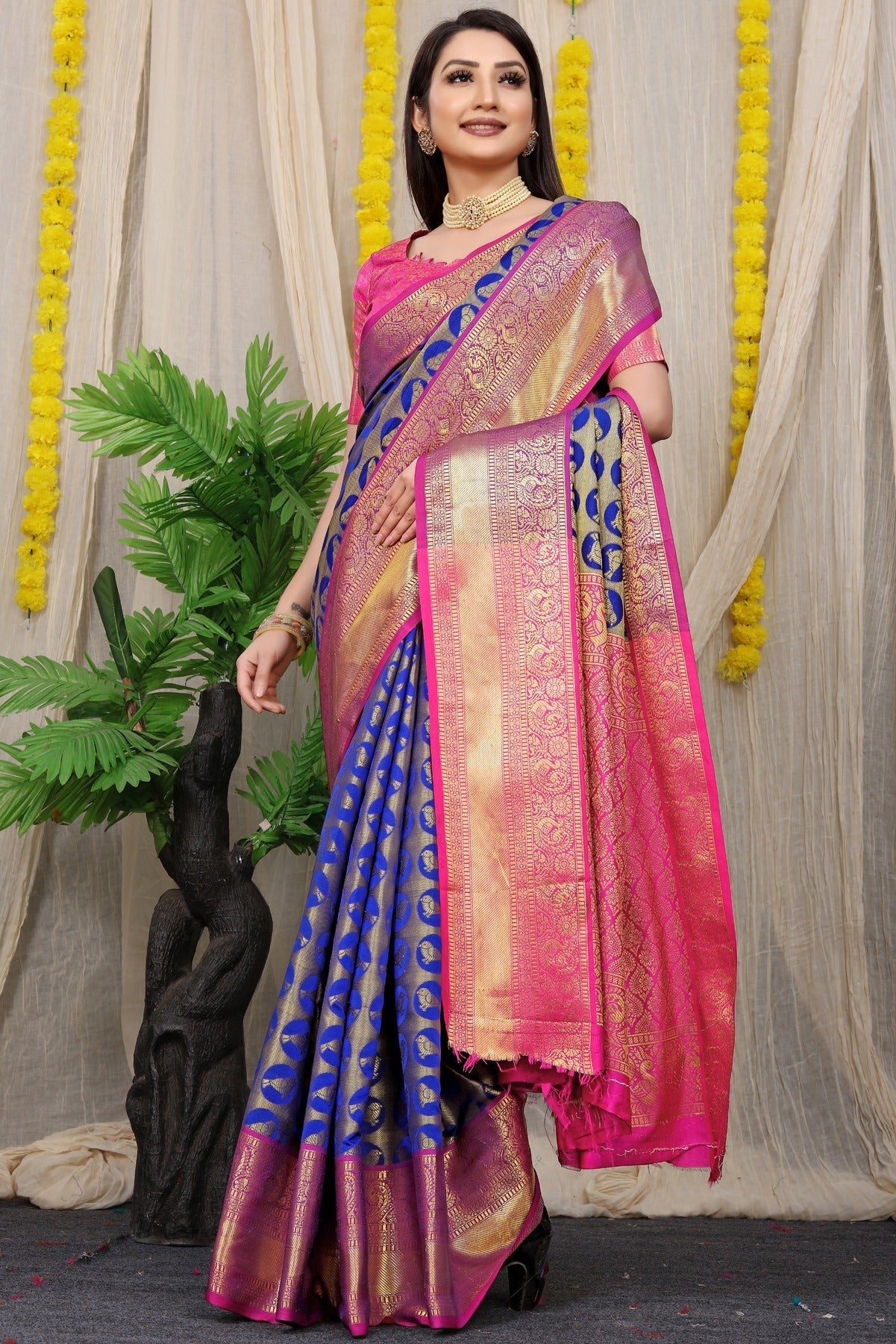 Adorable Blue Kanjivaram Silk With Palimpsest Blouse Piece