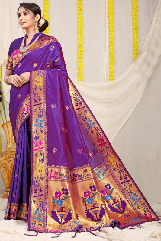 A dreamy Wine Paithani Silk Saree With Gorgeous Blouse Piece