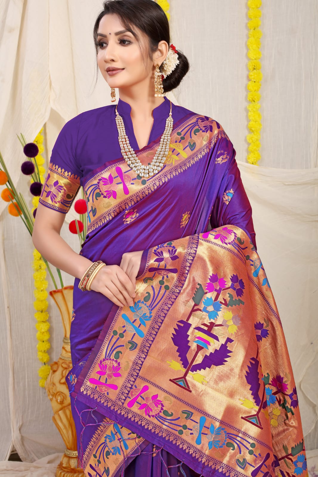 A dreamy Wine Paithani Silk Saree With Gorgeous Blouse Piece