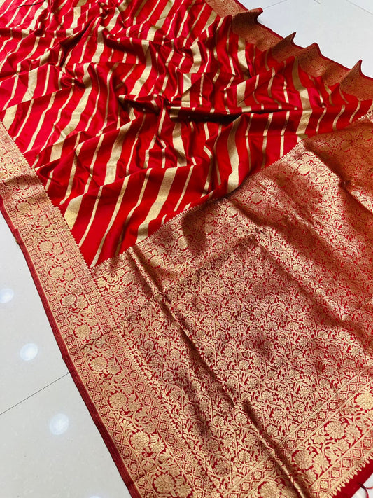 Ailurophile Red Banarasi Silk Saree With Prominent Blouse Piece