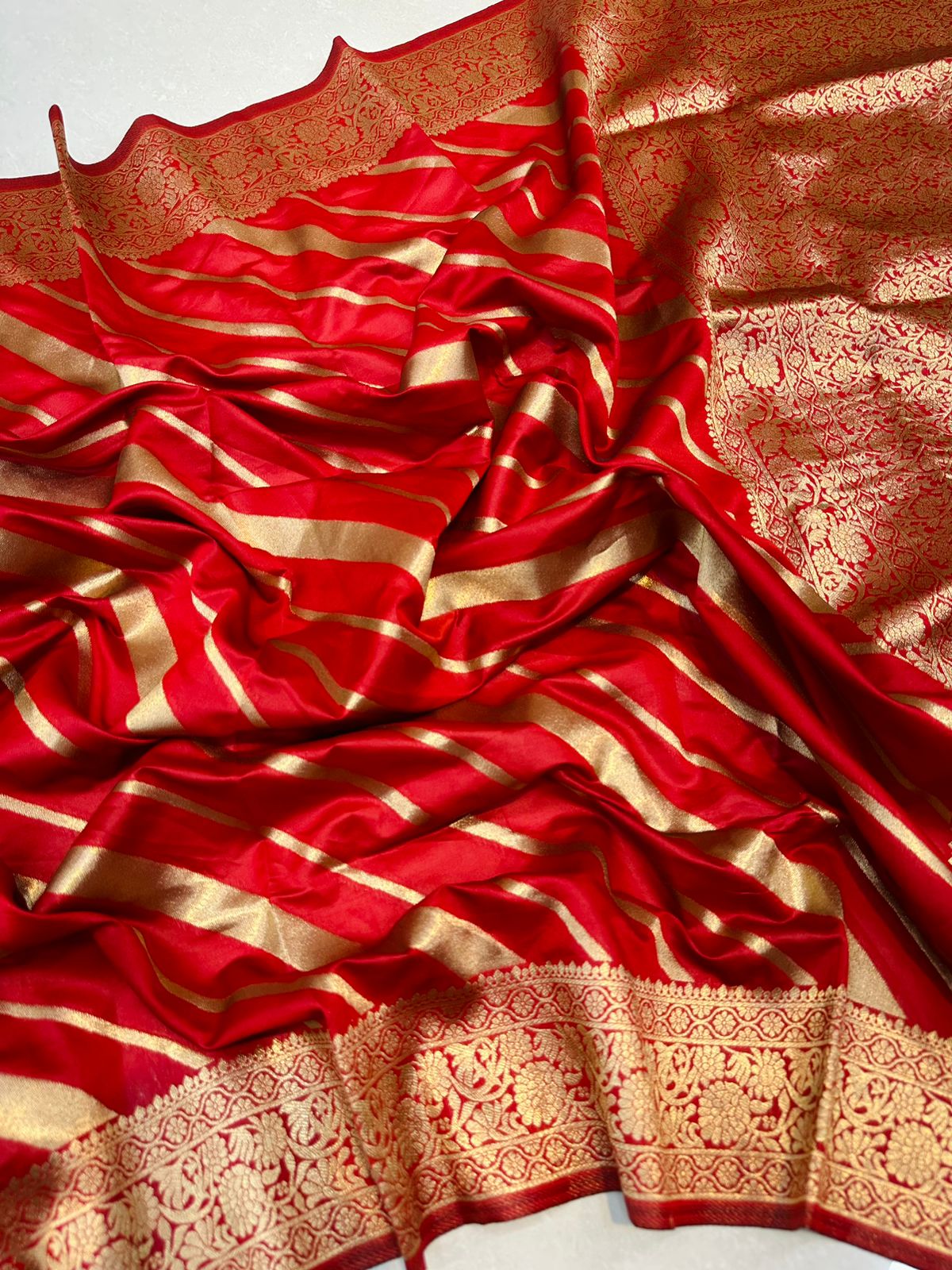 Ailurophile Red Banarasi Silk Saree With Prominent Blouse Piece