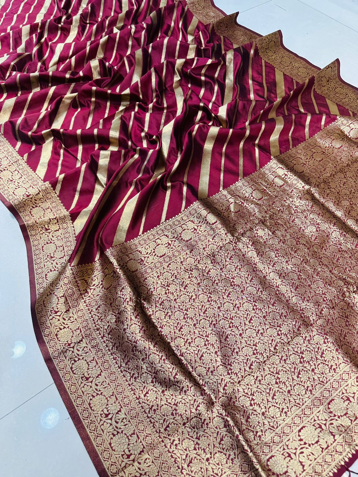 Conflate Wine Banarasi Silk Saree With Demure Blouse Piece