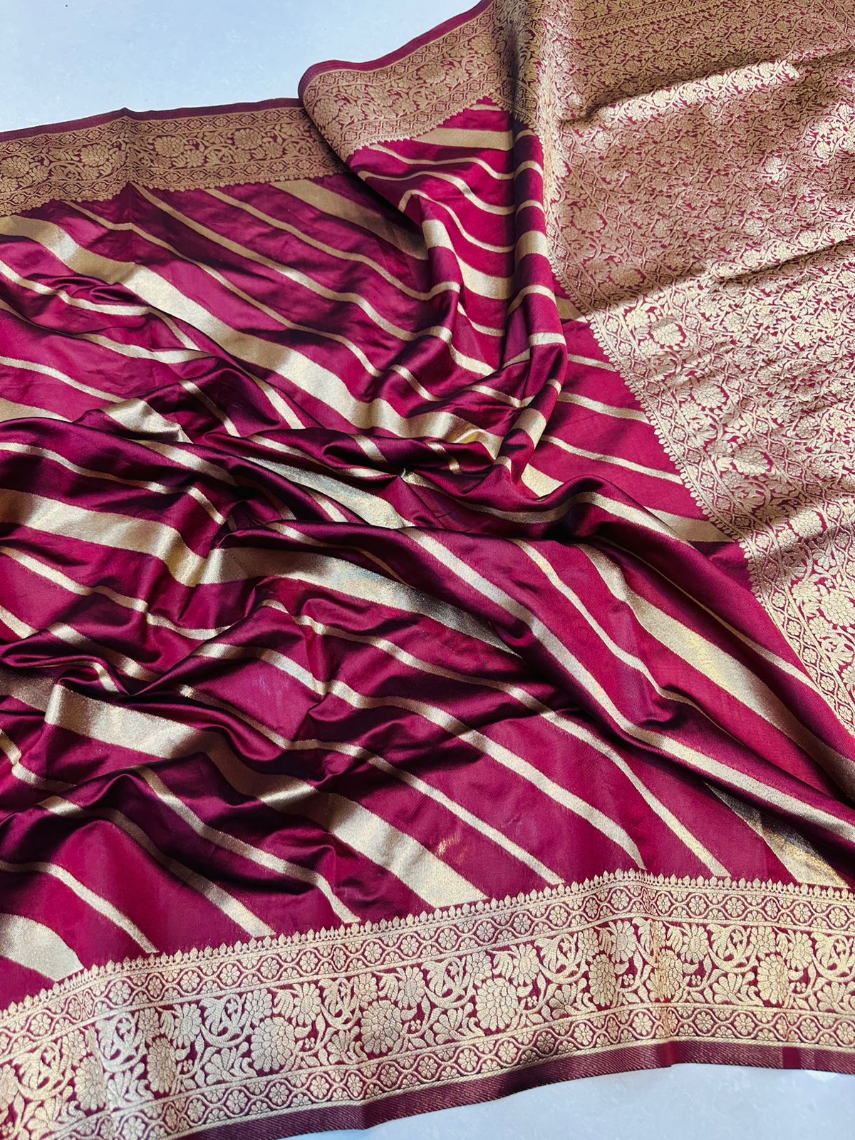 Conflate Wine Banarasi Silk Saree With Demure Blouse Piece