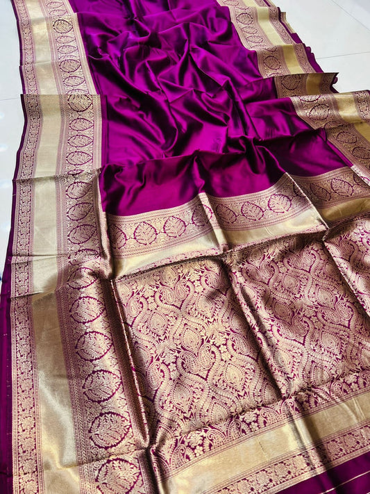 Impressive Purple Soft Banarasi Silk Saree With Nemesis Blouse Piece