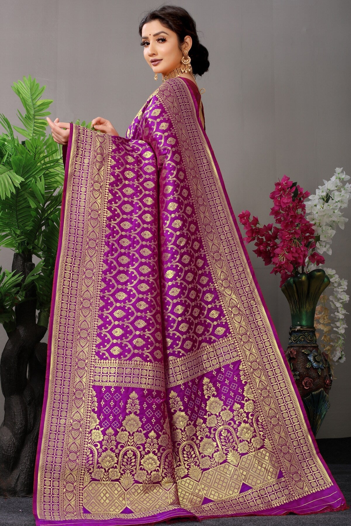 Demanding Purple Banarasi Silk Saree With Fairytale Blouse Piece