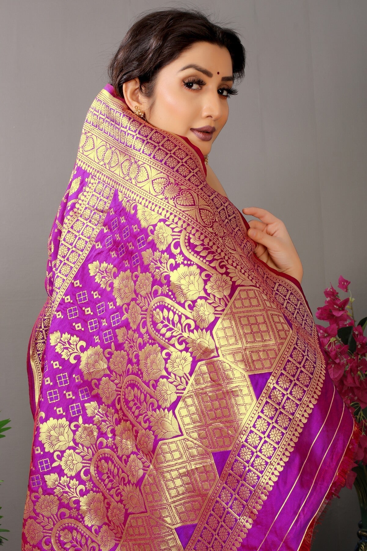 Demanding Purple Banarasi Silk Saree With Fairytale Blouse Piece