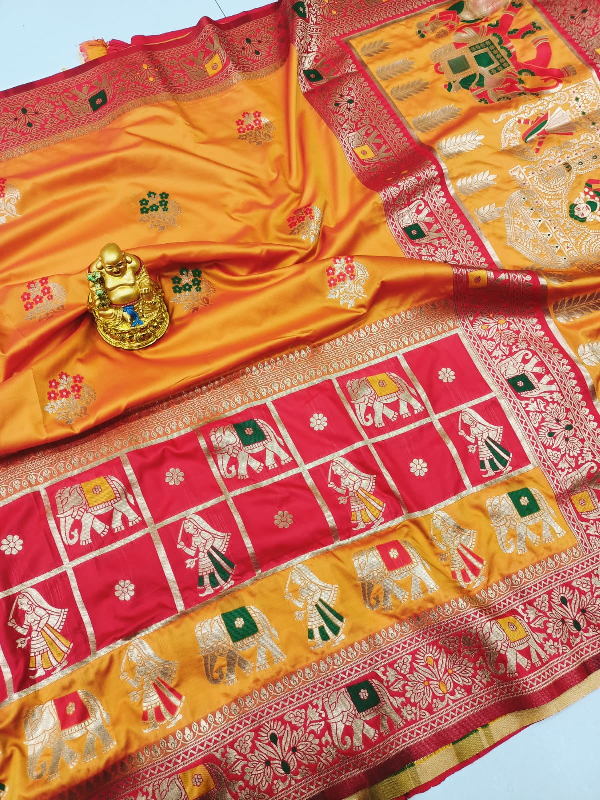 Imaginative Mustard Patola Silk Saree With Groovy Blouse Piece