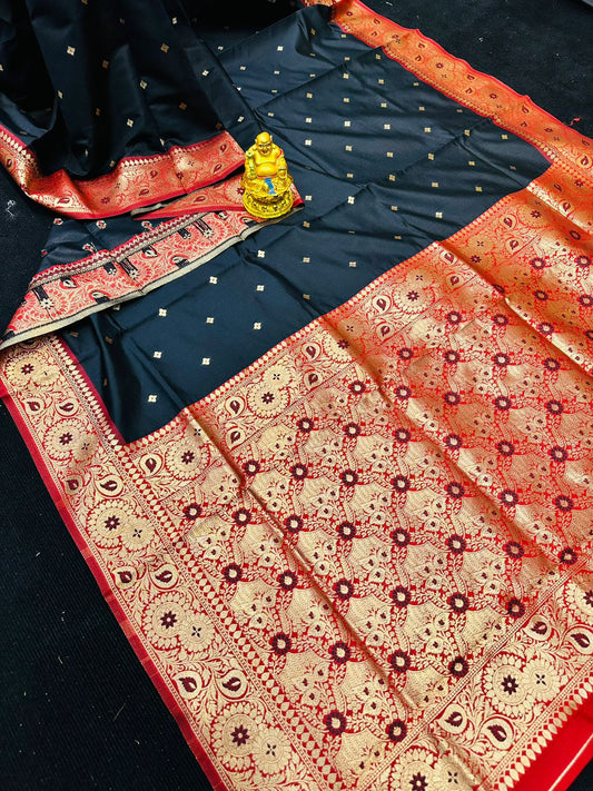 Felicitous Black Banarasi Silk Saree With Demure Blouse Piece