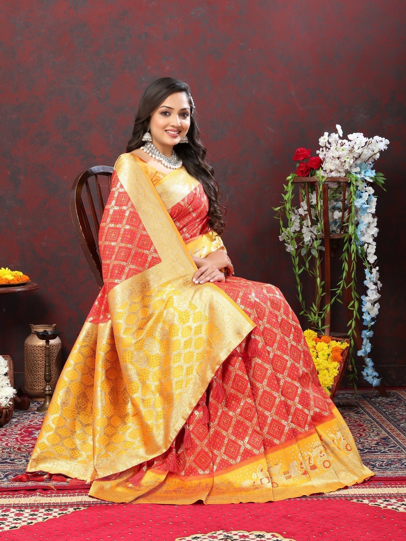 Groovy Red Patola Silk Saree with Scintillating Blouse Piece