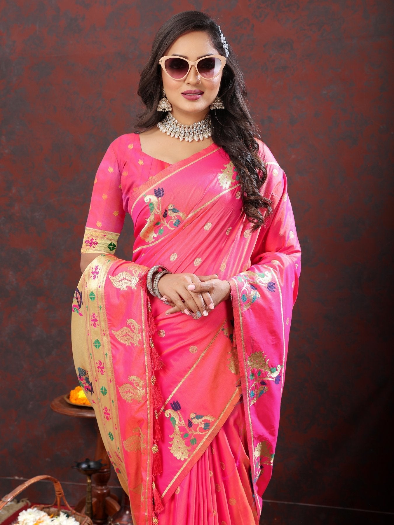 Exuberant Light Pink Paithani Silk Saree With Quixotic Blouse Piece