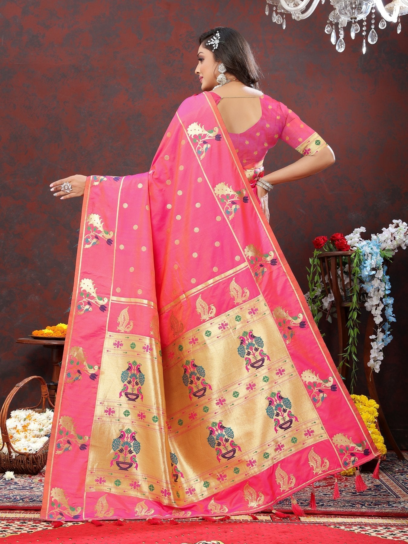 Exuberant Light Pink Paithani Silk Saree With Quixotic Blouse Piece