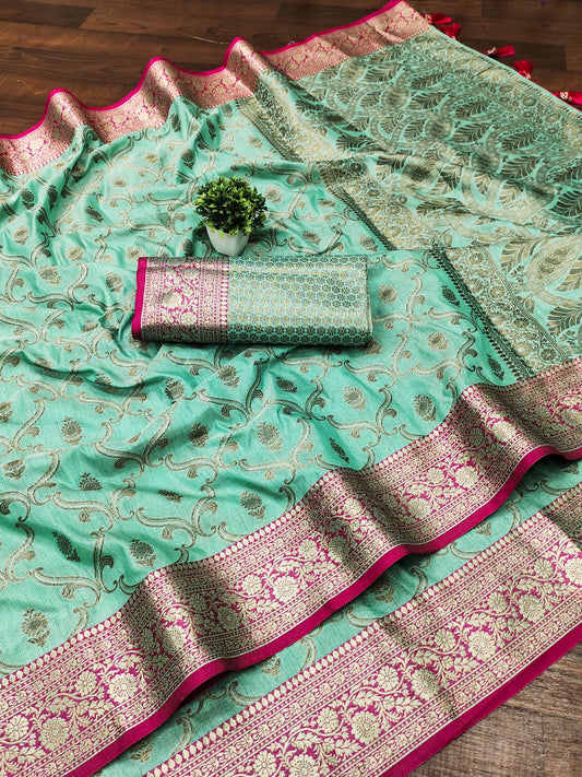 Imaginative Sea Green Soft Banarasi Silk Saree With Proficient Blouse Piece