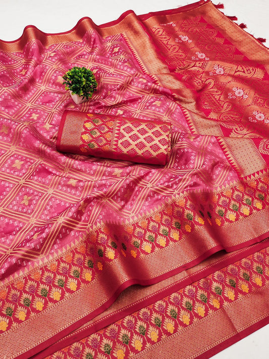 Efflorescence Dark Pink Soft Banarasi Silk Saree With Sumptuous Blouse Piece