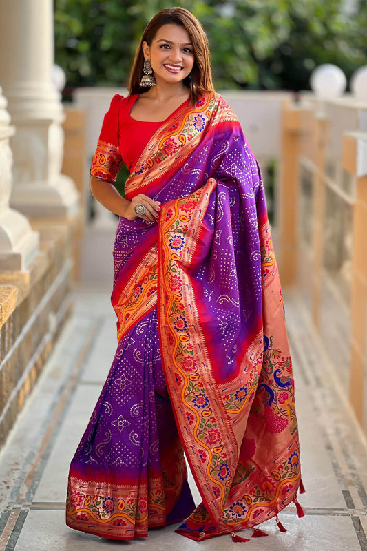 Exuberant Purple Paithani Silk Saree With Tremendous Blouse Piece