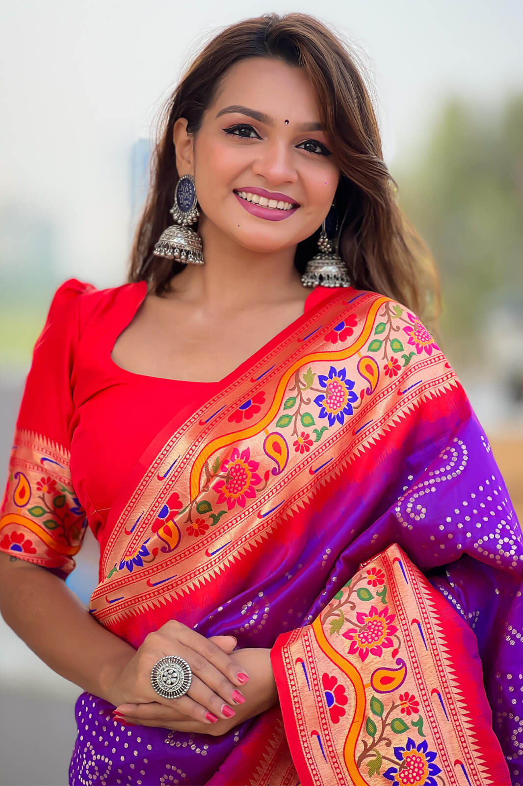 Exuberant Purple Paithani Silk Saree With Tremendous Blouse Piece